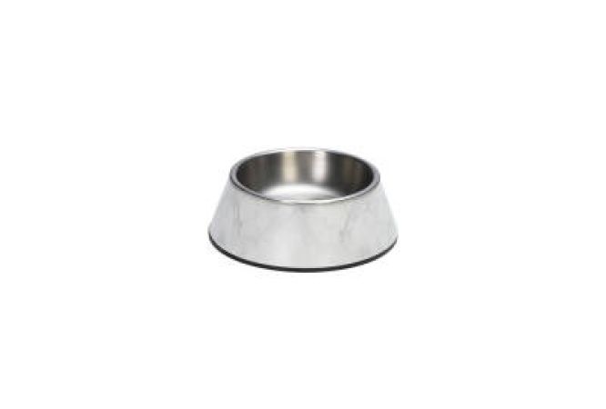 Beeztees DBL Köpek Mama Su Kabı, Mat Paslanmaz Çelik, Beyaz Mermer Görünümlü, 14cm, 160ml