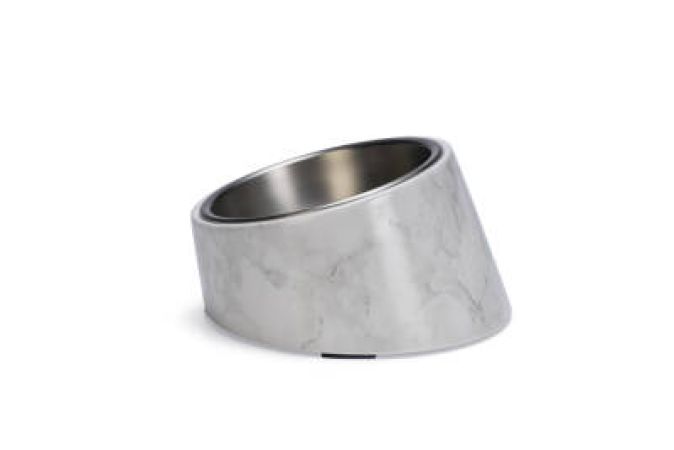 Beeztees DBL Kedi Mama Su Kabı, Paslanmaz Çelik, Beyaz Mermer Görünümlü, 14,5x3,3x7,6cm, 160ml