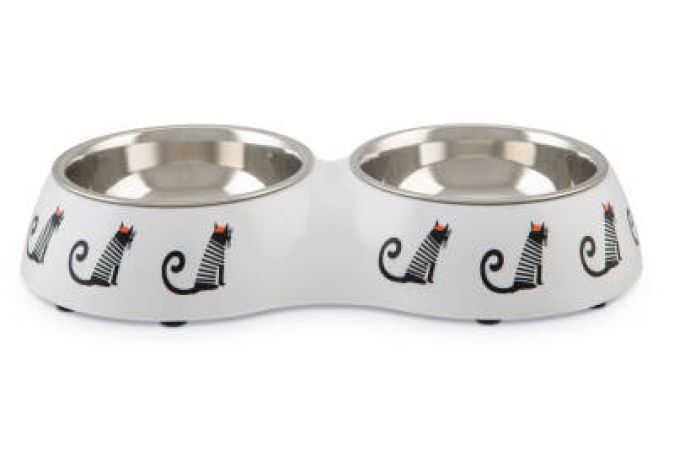Beeztees Kedi İkili Mama ve Su Kabı, Paslanmaz Çelik, Beyaz, 27x14x4,5cm, 2x160ml