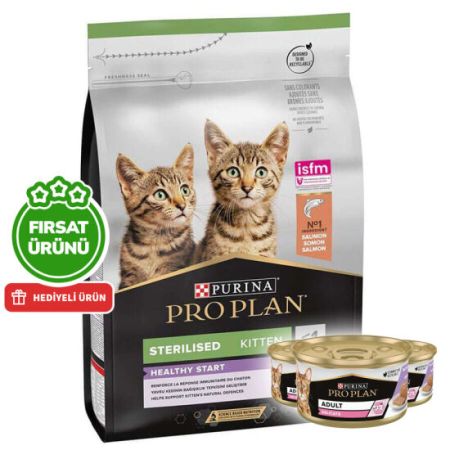 Pro Plan Kitten Sterilised Somonlu Kısırlaştırılmış Yavru Kedi Maması 3 Kg + 3 Adet Pro Plan Konserve 85 Gr