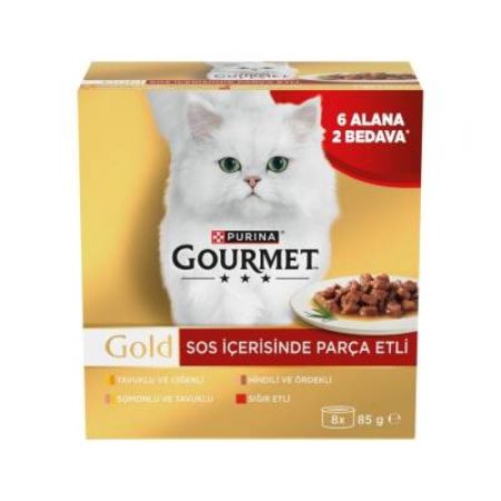 Gourmet Gold Soslu Parça Etli Karışık Çeşitli Yetişkin Kedi Konservesi 85 gr 8 AL 6 ÖDE