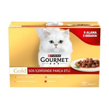 Gourmet Gold Soslu Parça Etli Karışık Çeşitli Yetişkin Kedi Konservesi 85 gr 12 AL 9 ÖDE