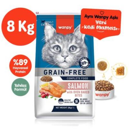 Wanpy Kısırlaştırılmış Somon Ve Ton Balıklı  Tahılsız Yetişkin Kedi Maması 8 kg