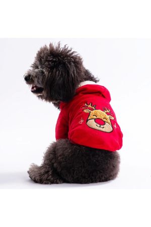 Rudolph Softhood Hoodie Kadife Kapşonlu Köpek Sweati Köpek Kıyafeti Kedi Kıyafeti L beden
