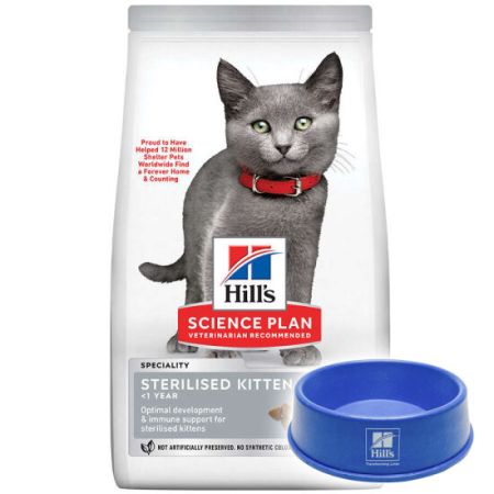 Hill's Sterilised Kitten Kısırlaştırılmış Tavuklu Yavru Kedi Maması 10 Kg + Mama Kabı