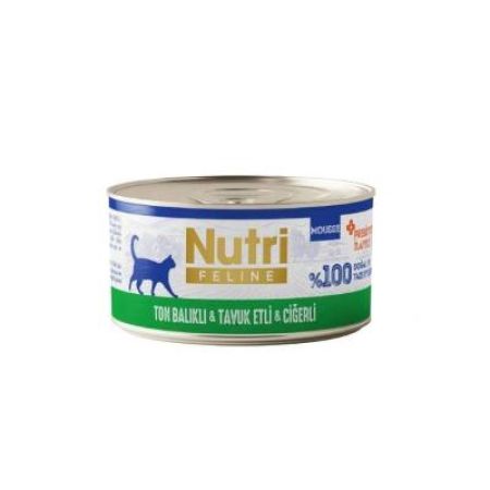 Nutri Feline Mousse Ton Balıklı Tavuk Etli ve Ciğerli Tahılsız Yetişkin Kedi Konservesi 70 gr