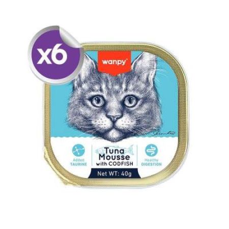 Wanpy Alutray Pouch Ton Balıklı ve Morina Balıklı Pate Yetişkin Kedi Konservesi 6x40 gr