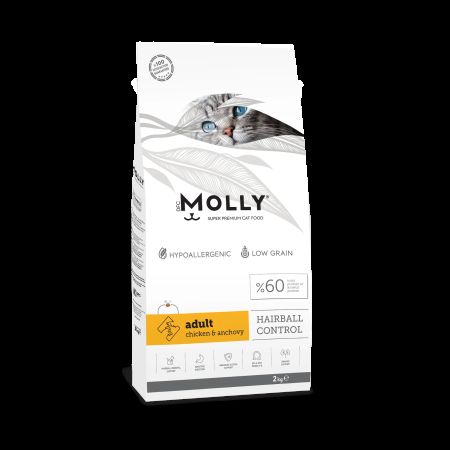 Molly Hairball Control Düşük Tahıllı Tavuklu ve Hamsili Yetişkin Kedi Maması 2 kg