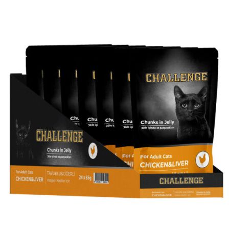 Challenge Pouch Tavuklu Ciğerli Yetişkin Kedi Yaş Maması 85 Gr x 24 Adet