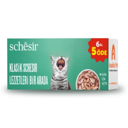 Schesir Klasik Lezzetler Karma Paket Yetişkin Kedi Konservesi 6 x 85 gr (6 al 5 öde)