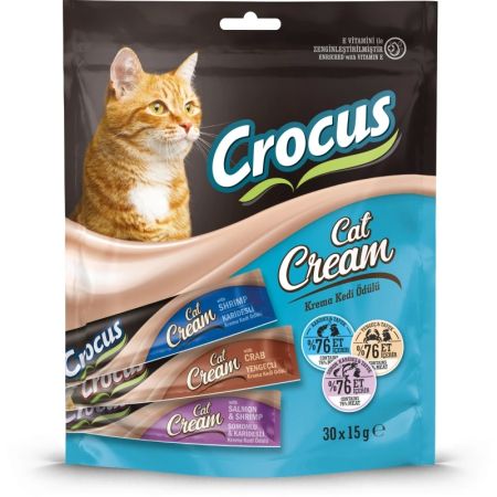 Crocus Somon, Karides, Yengeç ve Ördekli Krema Kedi Ödül Maması 30 x 15 gr