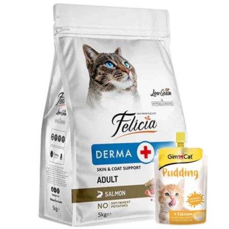 Felicia Hypoallergenic Düşük Tahıllı Somonlu Kedi Maması 5 Kg + Gimcat Kedi Pudingi 150 Gr