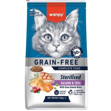 Wanpy with Oven Baked Bites Tahılsız Sterilised Somon ve Ton Balıklı Kısırlaştırılmış Kedi Kuru Maması 8 Kg