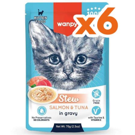 Wanpy Stew Kitten Pouch Somon ve Ton Balıklı Yavru Kedi Yaş Maması 70 Gr x 6 Adet