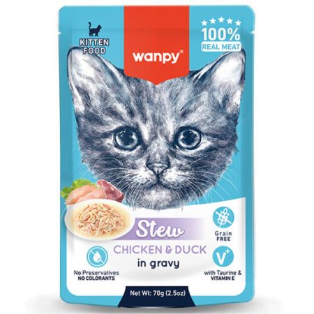 Wanpy Stew Kitten Pouch Tavuklu ve Ördekli Yavru Kedi Yaş Maması 70 Gr