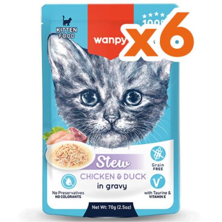 Wanpy Stew Kitten Pouch Tavuklu ve Ördekli Yavru Kedi Yaş Maması 70 Gr x 6 Adet