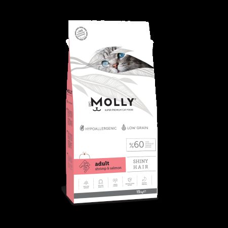 Molly Shiny Hair Düşük Tahıllı Somonlu ve Karidesli Yetişkin Kedi Maması 15 kg