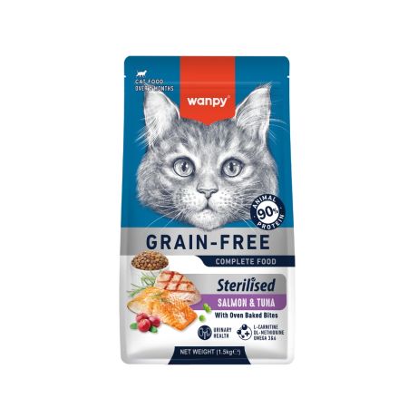 Wanpy Tahılsız Somonlu ve Ton Balıklı Kısırlaştırılmış Kedi Maması 1,5 kg