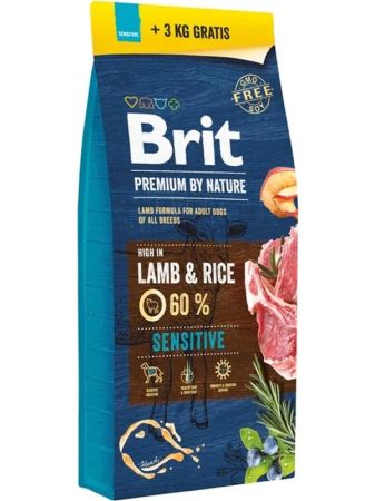 Brit Premium Nature Sensitive Kuzulu ve Pirinçli Yetişkin Köpek Maması 15KG + 3kg