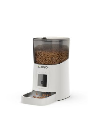 Wero 1080p Ayarlanabilir Kamera, 6 Lt, Wifi Kontrol Kedi / Köpek Besleyici, Pet Feeder, Metal Kase, Beyaz