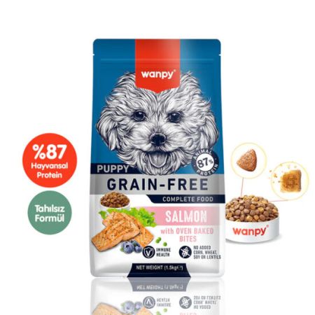 Wanpy with Oven Baked Bites Tahılsız Somonlu Yavru Köpek Kuru Maması 1,5 Kg