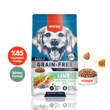 Wanpy with Oven Baked Bites Tahılsız Kuzulu Yetişkin Köpek Kuru Maması 1,5 Kg