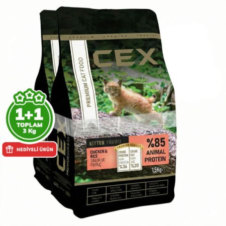 Cex Premium Kitten Tavuk Etli Yavru Kedi Maması 1,5 Kg + 1,5 Kg (Toplam 3 Kg)