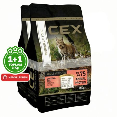 Cex Premium Tavuk Etli Kedi Maması 1,5 Kg + 1,5 Kg (Toplam 3 Kg)