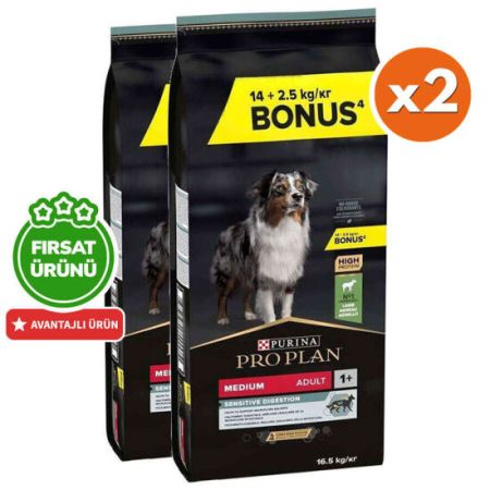 Pro Plan Kuzu Etli Hassas Sindirim Köpek Maması 14 + 2,5 Kg (Toplam 16,5 Kg) x 2 Adet