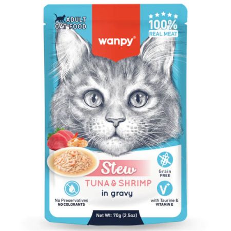 Wanpy Stew Pouch Ton Balık ve Karidesli Yaş Kedi Maması 70 Gr