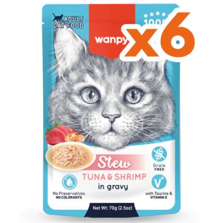Wanpy Stew Pouch Ton Balık ve Karidesli Yaş Kedi Maması 70 Gr x 6 Adet