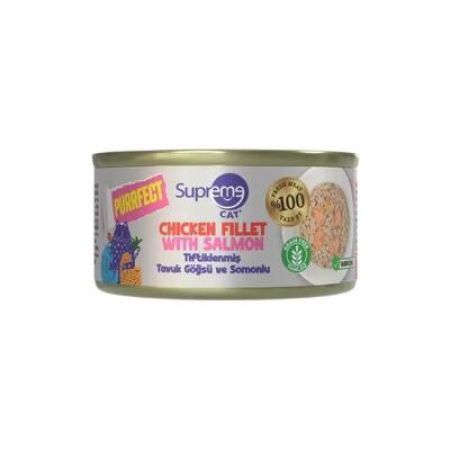 Supreme Cat Purrfect Tiftiklenmiş Tavuk Göğsü ve Somonlu Yetişkin Kedi Konservesi 70 gr