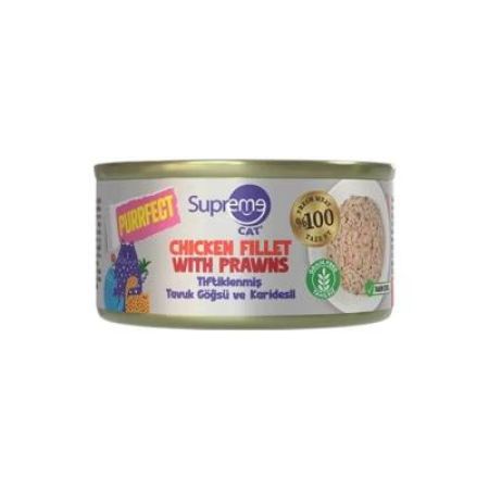 Supreme Cat Purrfect Tiftiklenmiş Tavuk Göğsü ve Karidesli Yetişkin Kedi Konservesi 70 gr