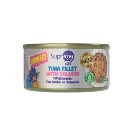 Supreme Cat Purrfect Tiftiklenmiş Ton Balıklı ve Somonlu Yetişkin Kedi Konservesi 70 gr
