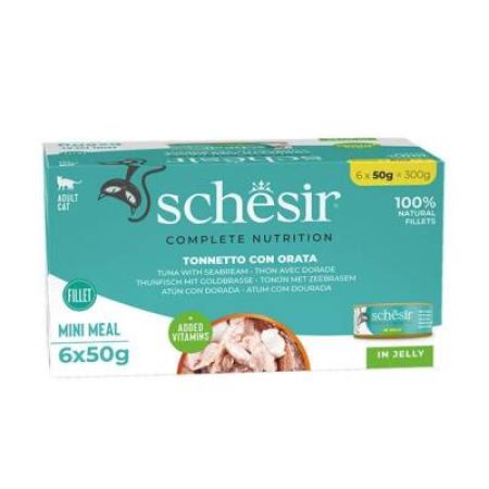Schesir Tam ve Dengeli Ton Balığı ile Çipuralı Jöle İçinde Kedi Konservesi Multipack 6x50 gr
