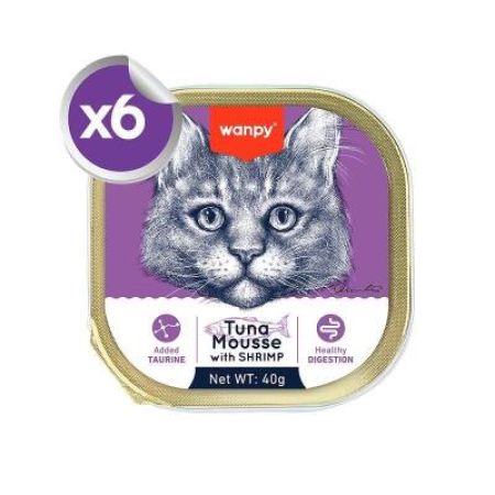 Wanpy Alutray Pouch Ton Balıklı ve Karidesli Pate Yetişkin Kedi Konservesi 6x40 gr