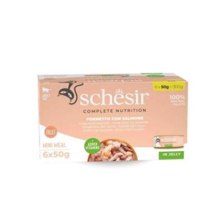 Schesir Jöle İçinde Ton Balıklı ve Somonlu Yetişkin Kedi Konservesi 6 x 50 gr