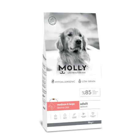 Molly Hipoalerjenik Derma Care Düşük Tahıllı Somonlu Orta ve Büyük Irk Yetişkin Köpek Maması 15 kg