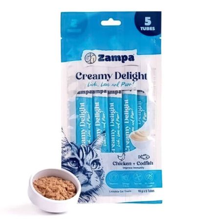 Zampa Creamy Delight Tavuklu ve Morina Balıklı Kedi Krema Ödül Maması 16 Gr x 5