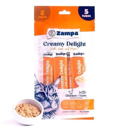 Zampa Creamy Delight Tavuklu ve Tuna Balıklı Kedi Krema Ödül Maması 16 Gr x 5