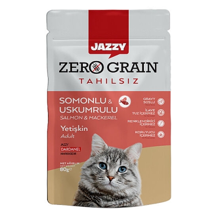 Dardanel Jazzy Pouch Zero Grain Somonlu ve Uskumrulu Tahılsız Kedi Yaş Maması 80 Gr