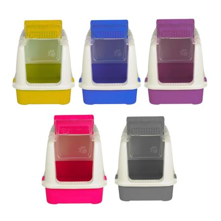 Petpal Beyaz Gövdeli Renkli Kapalı Kedi Tuvaleti 49x37x39 cm