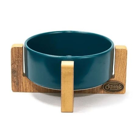 Ozark Seramik ve Ahşap Kedi ve Köpek Mama ve Su Kabı Petrol Mavisi 400 ML