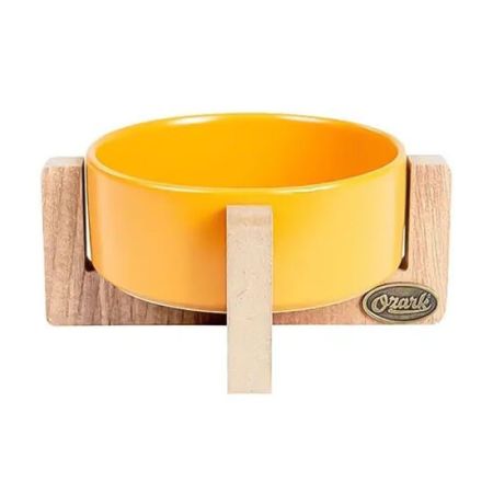 Ozark Seramik ve Ahşap Kedi ve Köpek Mama ve Su Kabı Hardal 400 ML