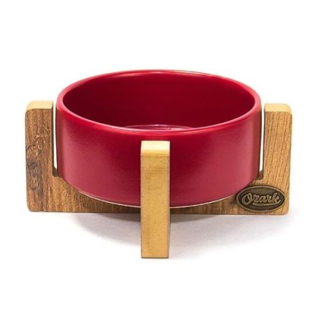 Ozark Seramik ve Ahşap Kedi ve Köpek Mama ve Su Kabı Kırmızı 400 ML