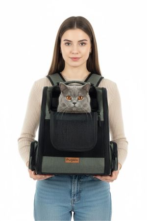 Pugalo AirMove Premium Kedi Köpek Taşıma Çantası Silinebilir Yırtılmaz Fileli Bükülmez Gövde Gri