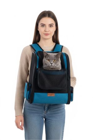 Pugalo AirMove Premium Kedi Köpek Taşıma Çantası Silinebilir Yırtılmaz Fileli Bükülmez Gövde Mavi