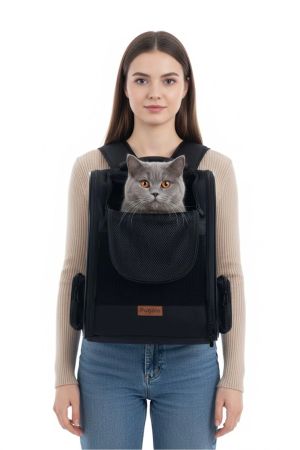 Pugalo AirMove Premium Kedi Köpek Taşıma Çantası Silinebilir Yırtılmaz Fileli Bükülmez Gövde Siyah