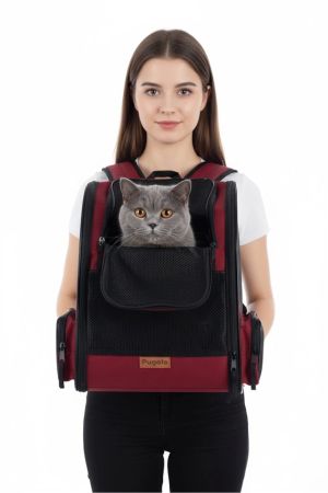 Pugalo AirMove Premium Kedi Köpek Taşıma Çantası Silinebilir Yırtılmaz Fileli Bükülmez Gövde Kırmızı