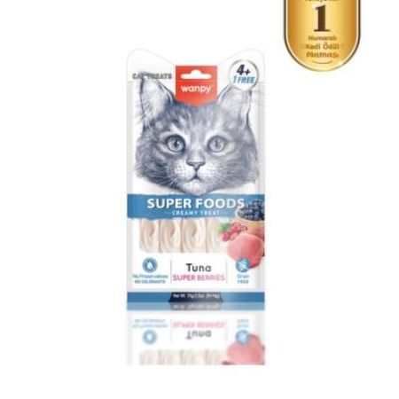 Wanpy Superfood Ton Balıklı, Yaban Mersini & Kızılcıklı  Krema Kedi Ödülü 5×14 Gr